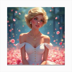 Princess Diana In A Watercolor Scene With Floating Petals And Lights 1 Canvas Print