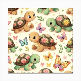 Seamless Pattern With Turtles And Butterflies Canvas Print