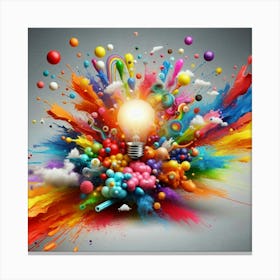 A colorful and chaotic explosion of paint, bubbles, and other elements. Canvas Print