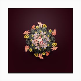 Vintage Gloxinia Floral Wreath on Wine Red n.2480 Canvas Print