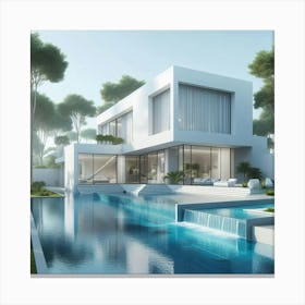 Modern House With Swimming Pool 1 Canvas Print