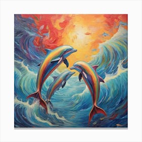 Van Gogh style, Rainbow dolphins 1 Canvas Print