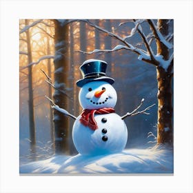 Snowman In The Woods 3 Canvas Print