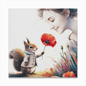 Squirrel And A Girl Canvas Print