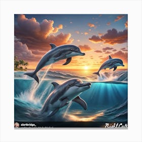 Dolphins At Sunset 3 Canvas Print