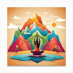 Yoga In The Mountains Art Painting Canvas Print