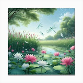 Dragonflies and flowers  Canvas Print