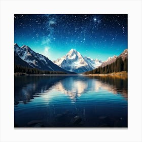 Firefly Mountains, Snow Capped, Towering, Background, Tranquil, Lake, Foreground, Reflecting, Starry (10) Canvas Print