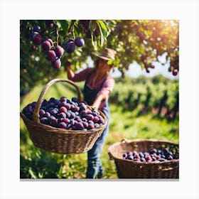 Plum Picking In The Orchard Canvas Print