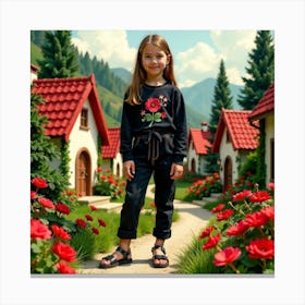 Little Girl Standing In A Garden Canvas Print