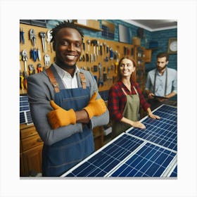 Solar Panel Installers In A Workshop Canvas Print