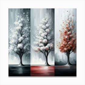 Three different paintings each containing cherry trees in winter, spring and fall 3 Canvas Print