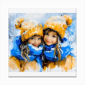 Two Little Girls In The Snow Canvas Print