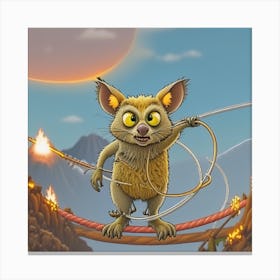 Crazy Opossum Hula Hooping on a Tight Rope while Crossing Over a Volcano Canvas Print