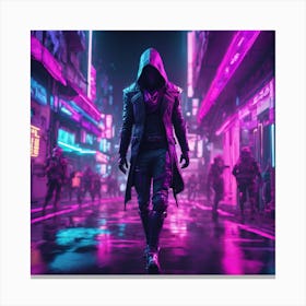 Assasin's Creed Character in Cyberpunk Future Canvas Print