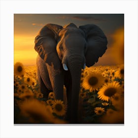 Elephant In Sunflower Field Canvas Print