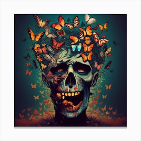 Zombie Skull With Butterflies Canvas Print