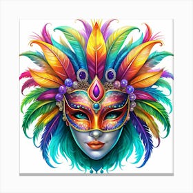 A Colorful Venetian Carnival Mask With Feathers And Jewels Canvas Print