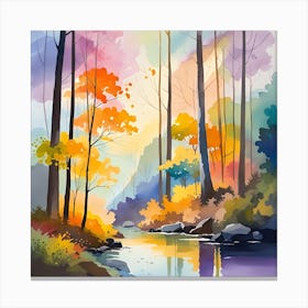 Watercolor Of Autumn Forest Canvas Print