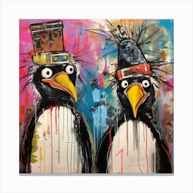 Abstract Crazy Whimsical Penguins 1 Canvas Print