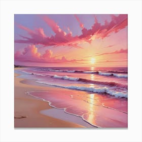 Sunset Beach Pink Dreamy Art Print 3 Canvas Print