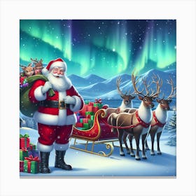 Santa Claus With Reindeer Canvas Print