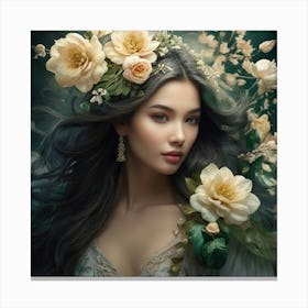 Asian Girl With Flowers 6 Canvas Print