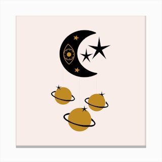 Moon Stars And Planets Square Canvas Print
