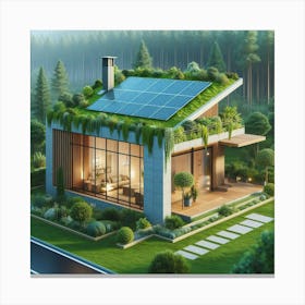 Green House With Solar Panels 1 Canvas Print