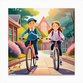 School Children Riding Bicycles Canvas Print