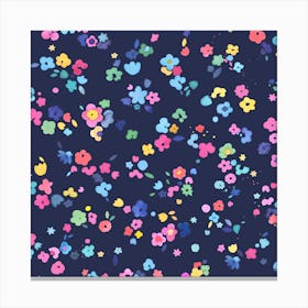 Ditsy Flowers Navy Square Canvas Print