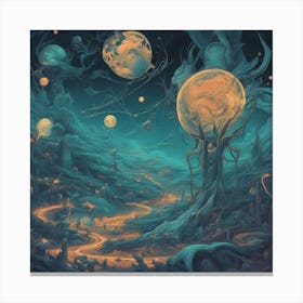 Alien Cosmos And Space Painted To Mimic Humans, In The Style Of Art Elements, Folk Art Inspired Ill (1) Canvas Print