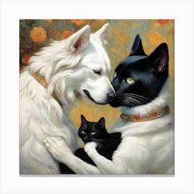 Black Cat And White Dog 6 Canvas Print