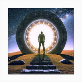 A man standing in front of a stargate to another dimension Canvas Print