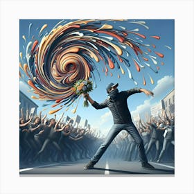 Man Throw A Flower With Paint Canvas Print