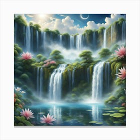 Waterfall In The Night Canvas Print