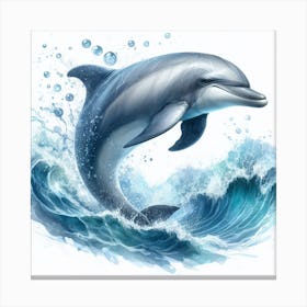 Sea Dolphin In Motion, Sea Dolphin Watercolour Art Print 4 Canvas Print