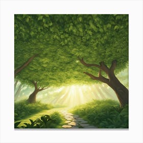 Path In A Green Forest Canvas Print