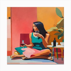 Woman Drinking Wine Canvas Print