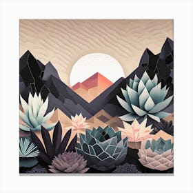 Firefly Beautiful Modern Abstract Succulent Landscape And Desert Flowers With A Cinematic Mountain V (14) Canvas Print