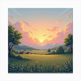 Pastel Colored Sunrise Over A Peaceful Rural Landscape 1 Canvas Print