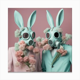 Two Rabbits In Gas Masks Canvas Print