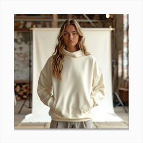 Woman In A Cream Sweater Canvas Print