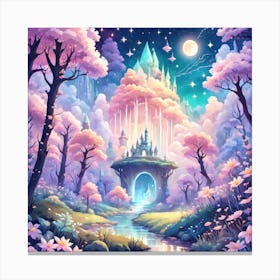 A Fantasy Forest With Twinkling Stars In Pastel Tone Square Composition 288 Canvas Print
