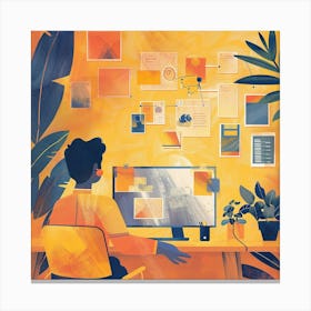 Illustration Of A Person Working At A Computer Canvas Print