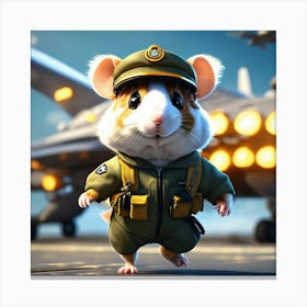 A Cute Fluffy Hamster Pilot Walking On A Military (3) Canvas Print
