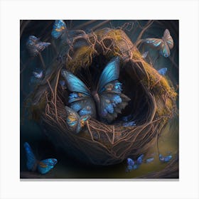 Blue Butterflies In A Nest Canvas Print