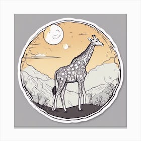 Sticker Art Design, Giraffe Howling To A Full Moon, Kawaii Illustration, White Background, Flat Colo 1 Canvas Print