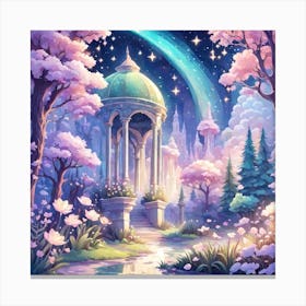 A Fantasy Forest With Twinkling Stars In Pastel Tone Square Composition 13 Canvas Print