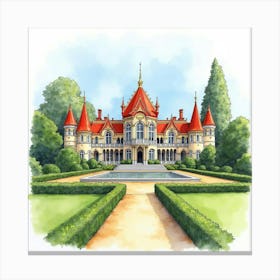 Watercolor Depiction Of The Brighton Pavilion, Featuring Its Exotic Architecture And Lush Gardens Canvas Print